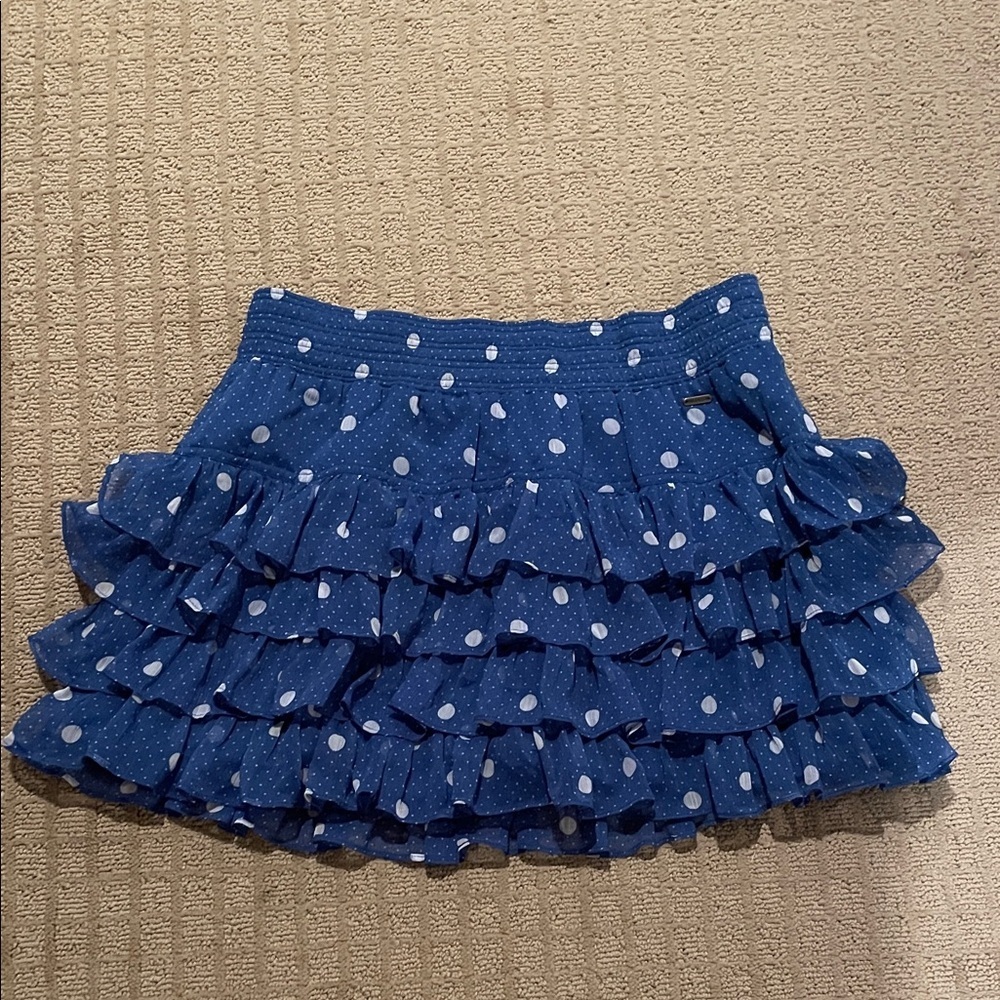 Hollister Blue Polka Dot Ruffle Mini Skirt